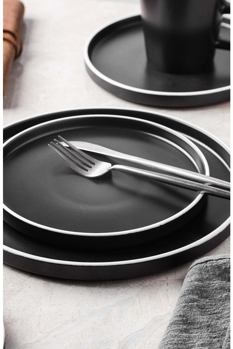 Allison Stoneware 32-Piece Dinnerware Set, Alternate, color, Black Matte, White Rim