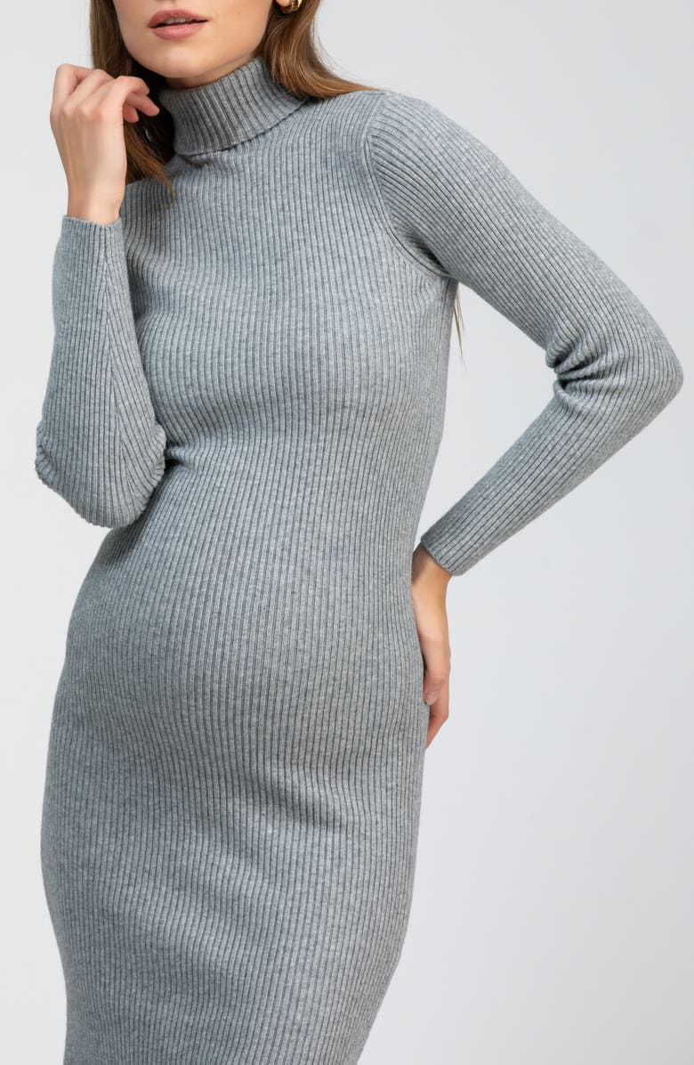 PIETRO BRUNELLI MATERNITY Celeste Long Sleeve Rib Maternity Body-Con Dress, Alternate, color, Light Grey Mel
