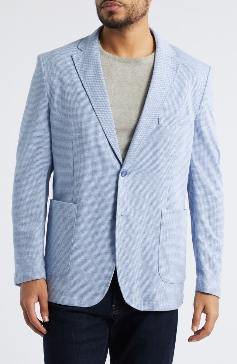Johnston & Murphy XC Flex<sup>®</sup> Microcheck Knit Sport Coat with Removable Hooded Bib, Alternate, color, Light Blue