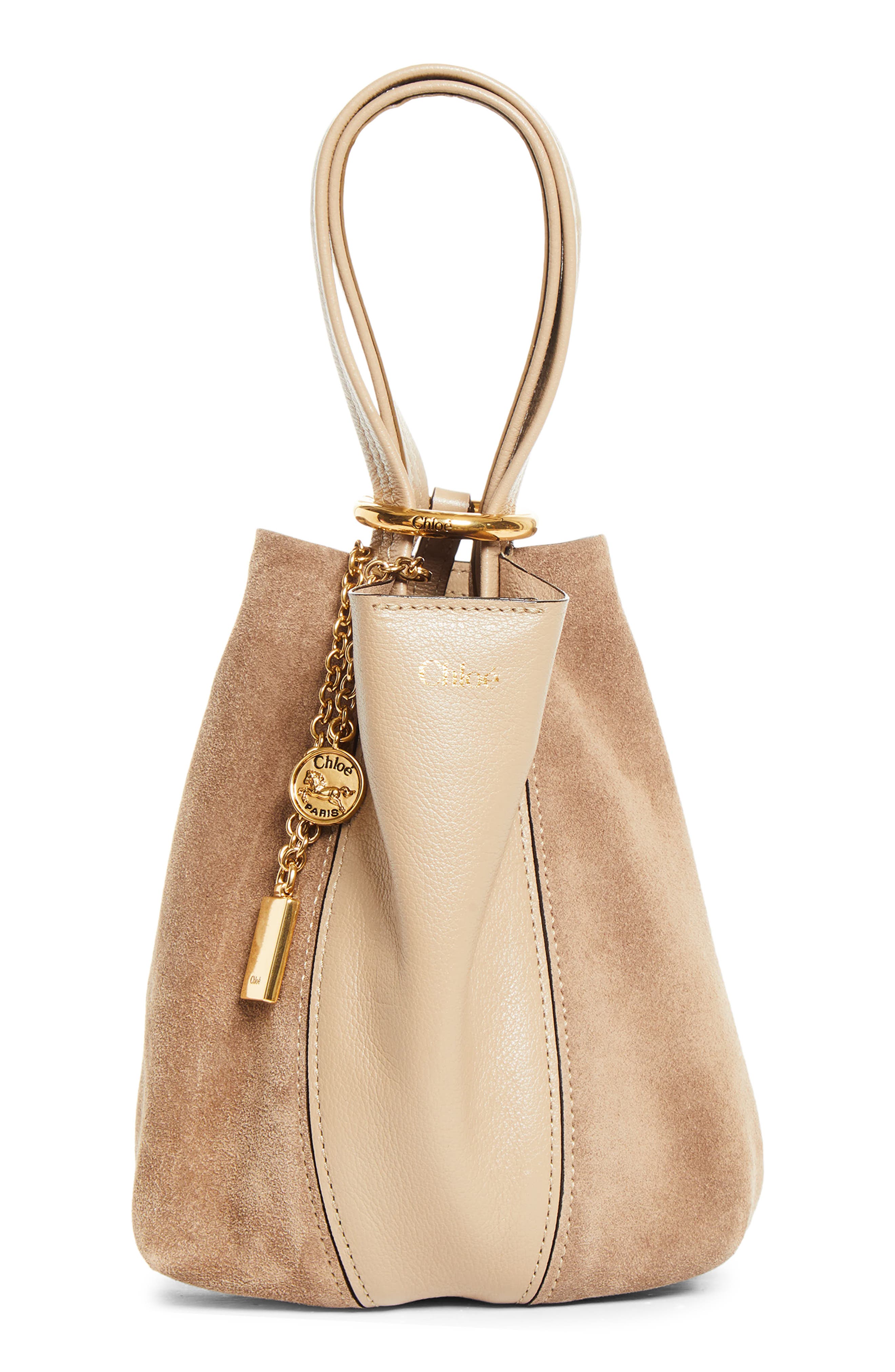 Chloé Small Chloé Spin Leather & Suede Tote, Alternate, color, Boyish Brown