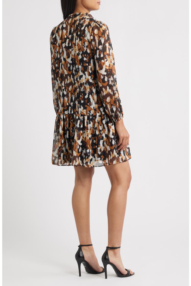 Pintuck Long Sleeve Dress, Alternate, color, BROWN MULTI