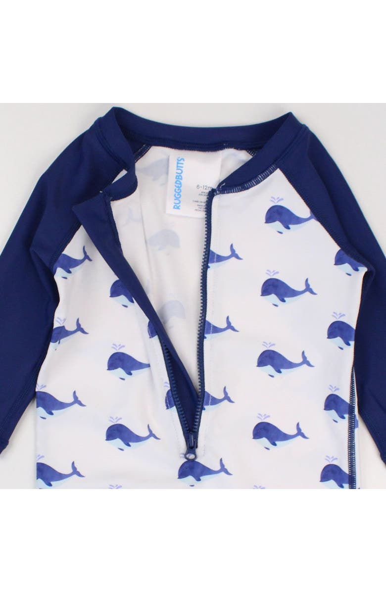 RuggedButts Boys Long Sleeve One Piece Rash Guard, Alternate, color, Whale Friends