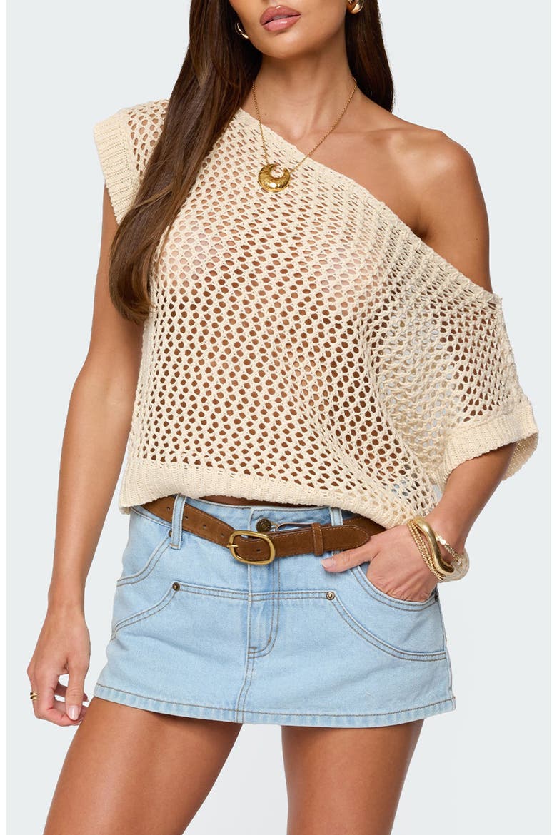 Open Stitch One-Shoulder Sweater, Main, color, CREAM