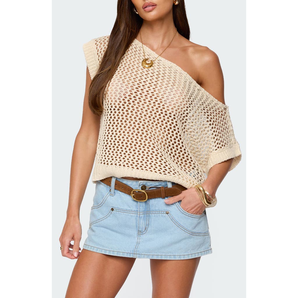 EDIKTED EDIKTED OPEN STITCH ONE-SHOULDER SWEATER