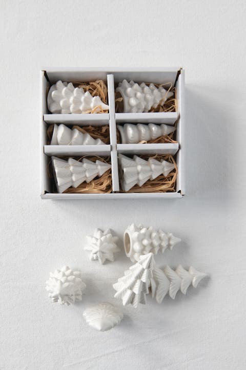 Stoneware Trees, White, Boxed Set of 6