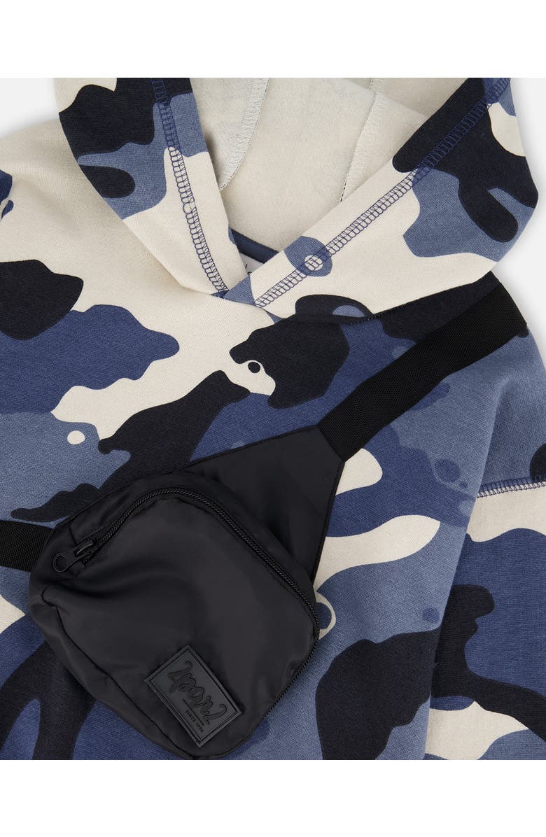Deux par Deux Hooded Fleece Sweatshirt with Crossbody Bag, Alternate, color, Blue Camouflage