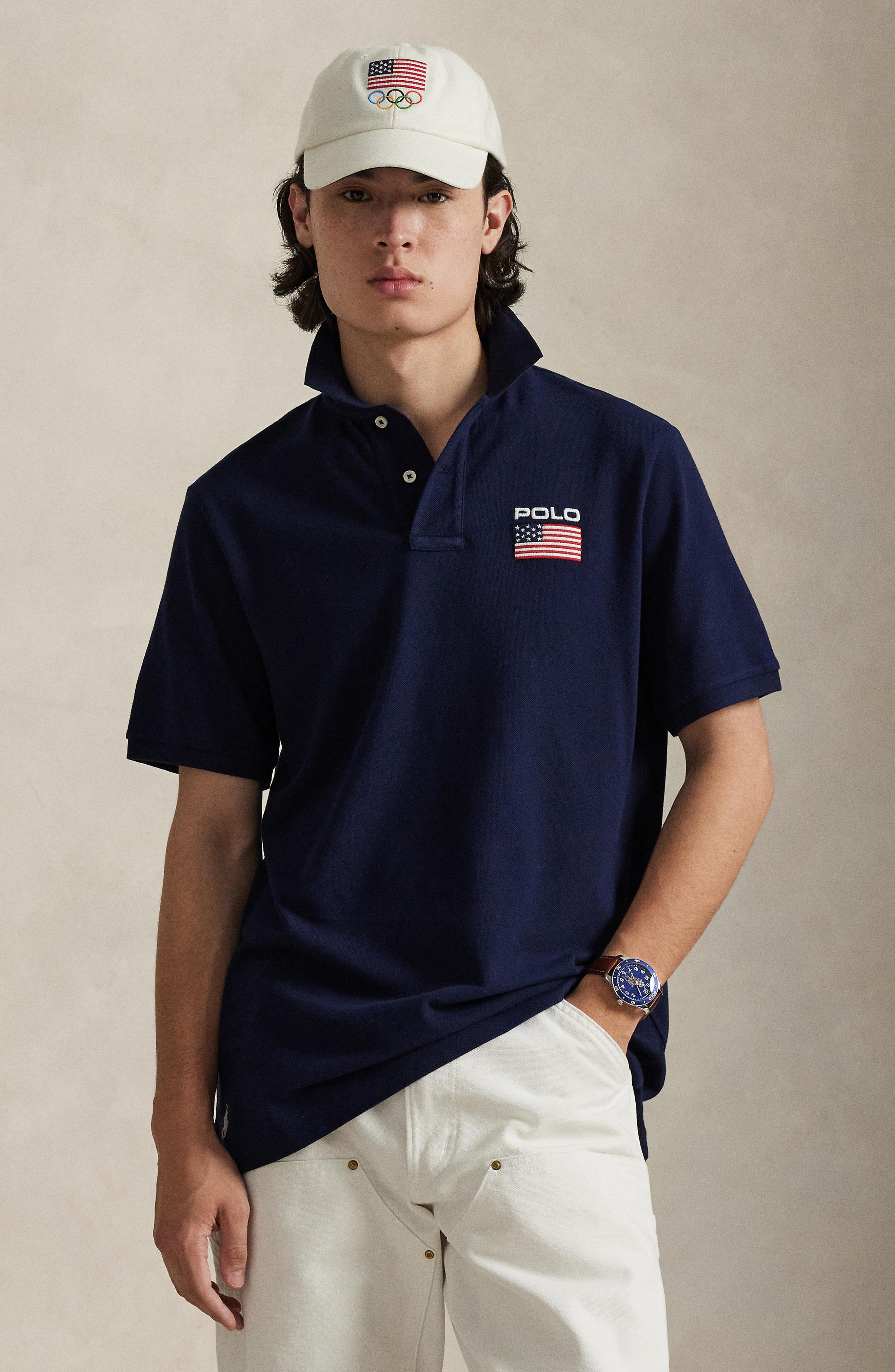 Polo Ralph Lauren Classic Fit Flag Embroidered Piqué Polo (Men