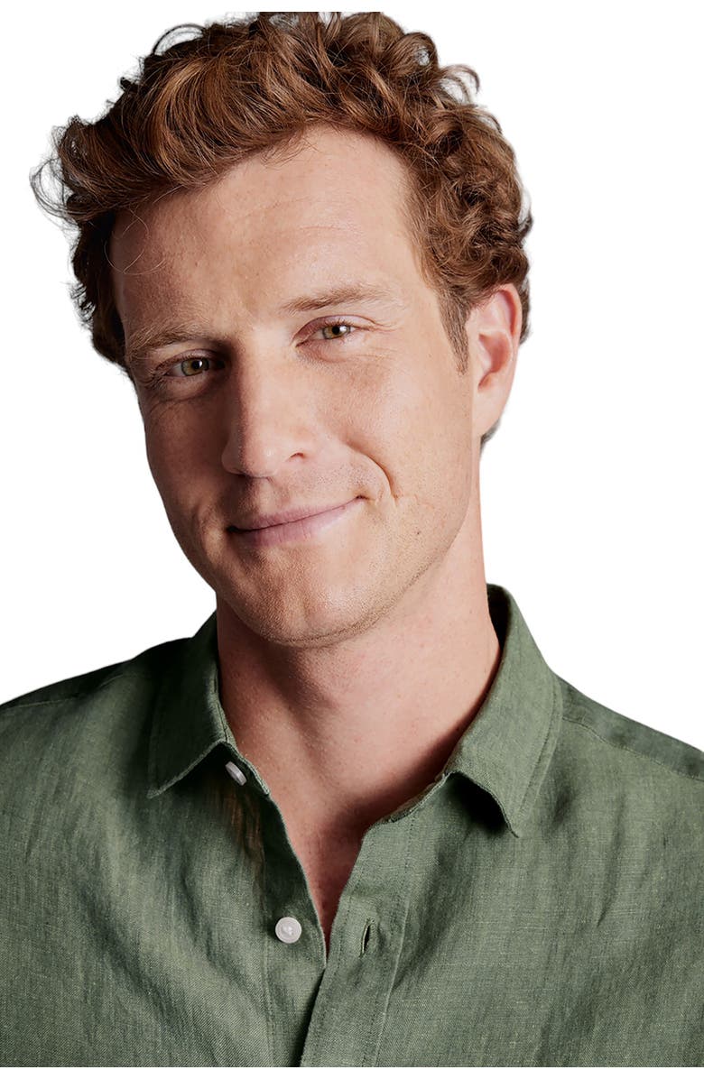 Charles Tyrwhitt Slim Fit Pure Linen Shirt, Alternate, color, Olive Green