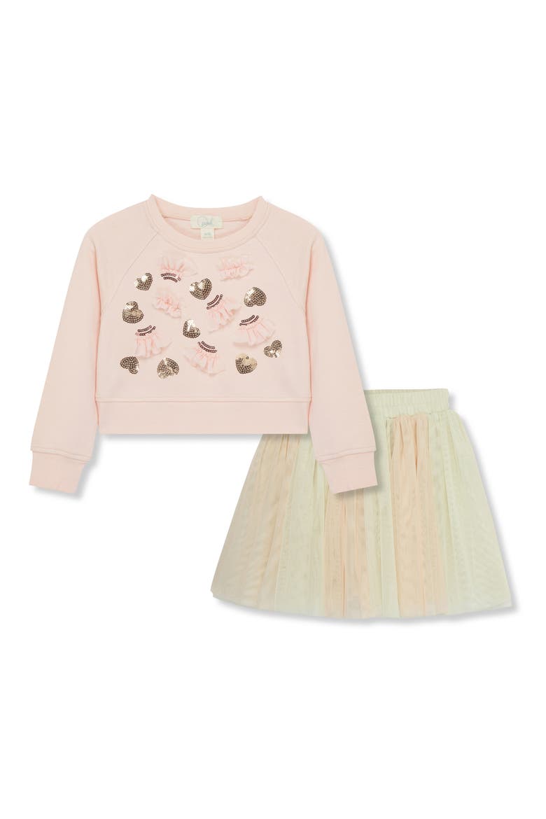 Kids' Crescent Ruffles Sweatshirt & Skirt Set, Main, color, LIGHT PEACH