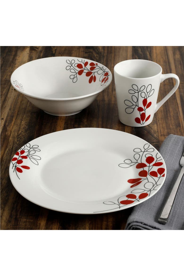 Scarlet Leaves 12 pc Dinnerware Set, Alternate, color, White