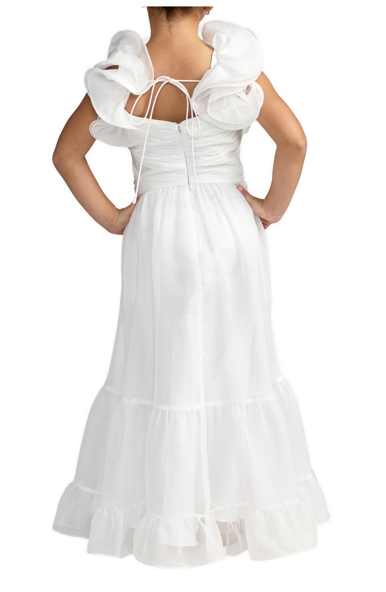 Mac Duggal Girls Solid Chiffon Ruffle Shoulder Dress, Alternate, color, White