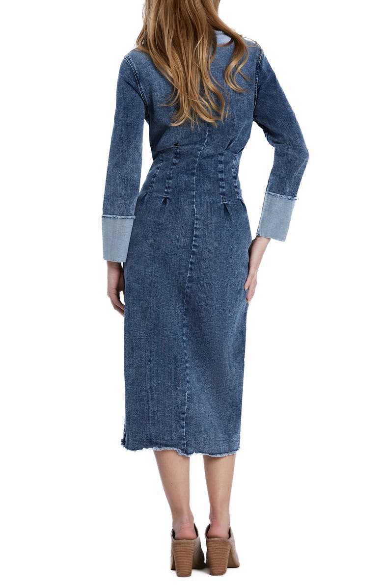 Wash Lab Denim Corset Long Sleeve Denim Midi Dress, Alternate, color, Hannah Blue