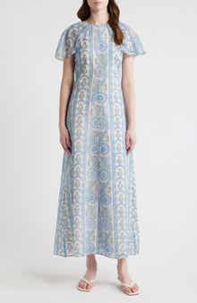 Davina Capelet Sleeve Cotton & Silk Maxi Dress