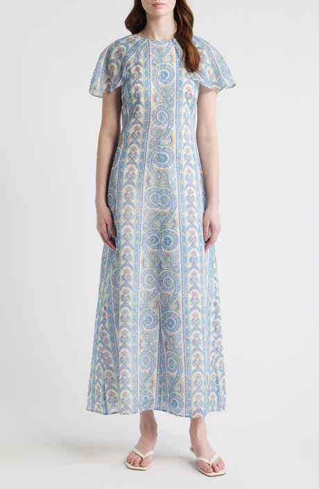 Davina Capelet Sleeve Cotton & Silk Maxi Dress