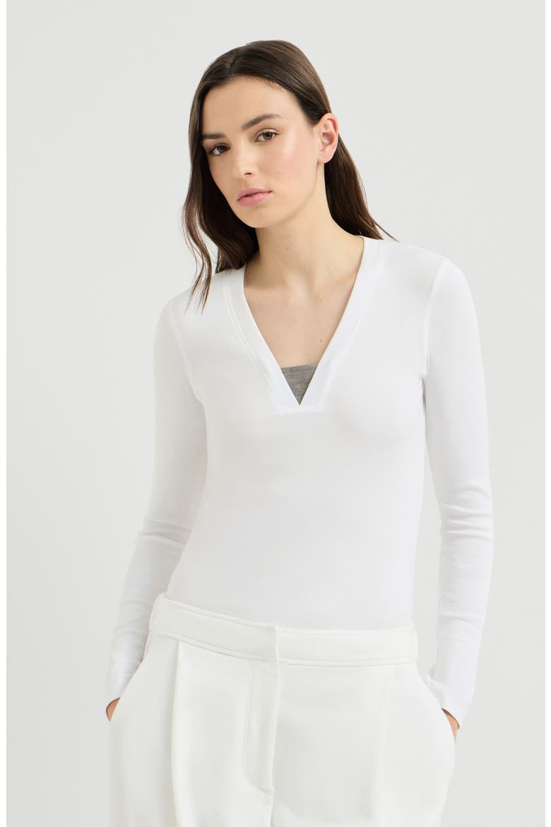 Stretch cotton ribbed jersey top with precious insert, Main, color, White