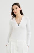 Brunello Cucinelli Stretch cotton ribbed jersey top with precious insert