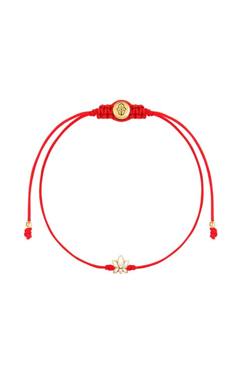 White Enamel Lotus Red String Charm Bracelet Innocent Guardian