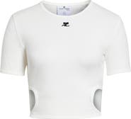 Courrèges Ribbon Cutout Crop Rib T-Shirt