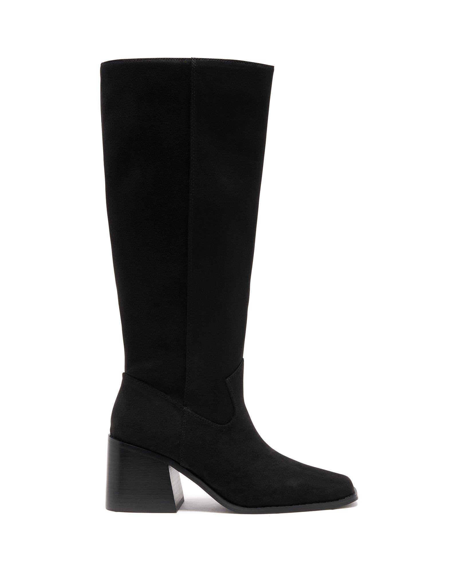 Therapy Australia Quinn Square Toe Block Heel Tall Boot, Alternate, color, Black Microsuede