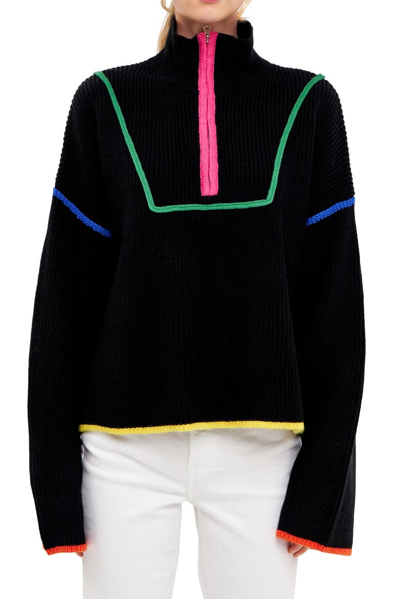 Color Accent Half-Zip Pullover, Main, color, BLACK MULTI