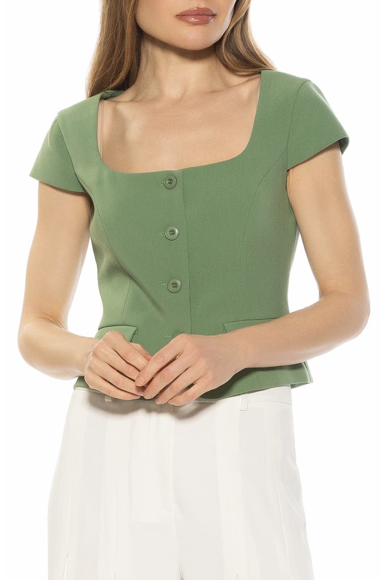 Cap Sleeve Button-Up Top, Main, color, SAGE