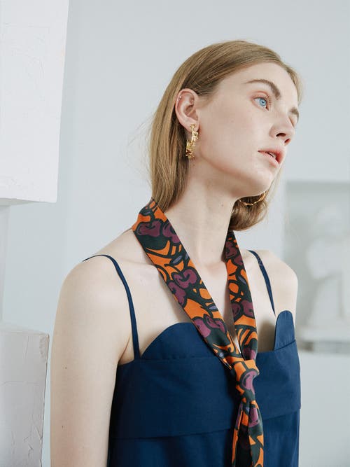 Lost Pattern Nyc "lost Cherries" Silk Skinny Scarf In Multi