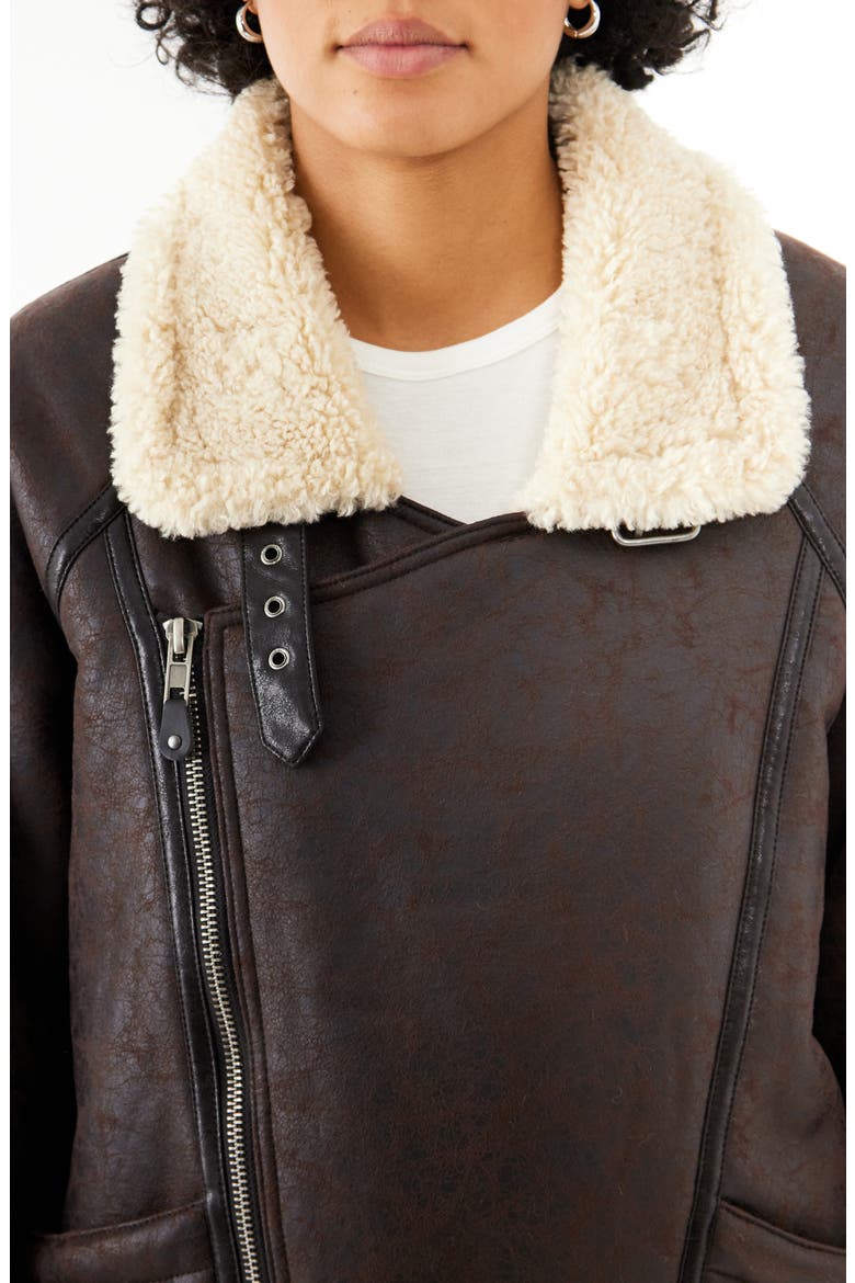 Ella Faux Shearling Lined Faux Leather Aviator Jacket, Alternate, color, CHOC