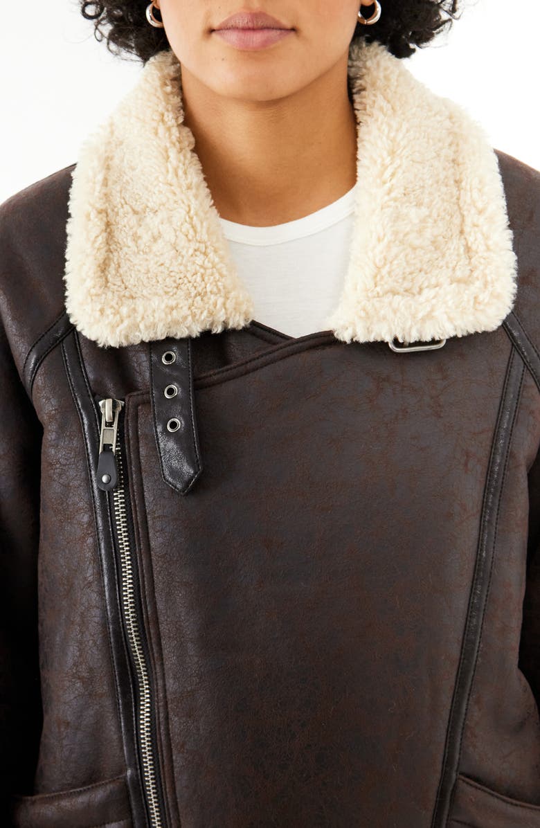 BDG Urban Outfitters Ella Faux Shearling Lined Faux Leather Aviator Jacket, Alternate, color, Choc