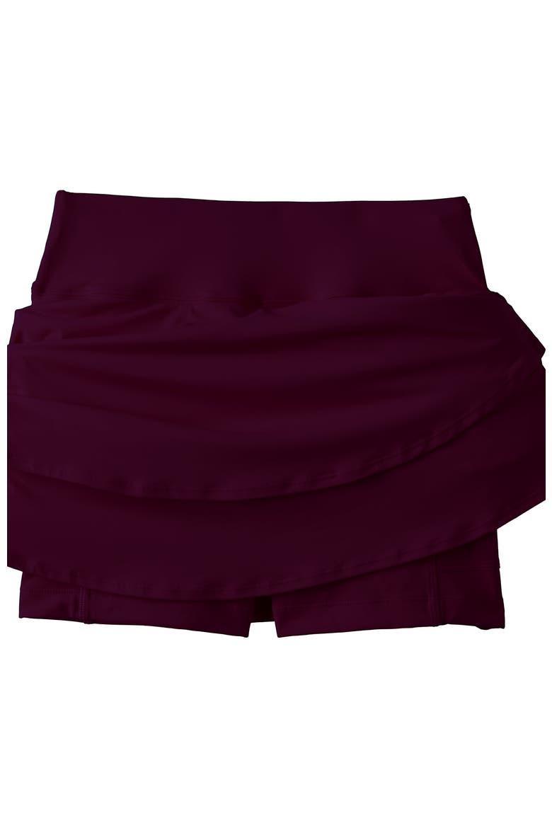High Waisted Tulip Hem Swim Skort, Alternate, color, Dark Wine