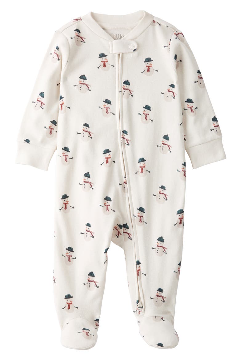 Print Organic Cotton Zip Footie, Main, color, SNOWMAN