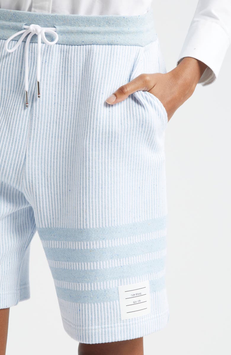 Thom Browne 4-Bar Stripe Cotton & Silk Knit Shorts, Alternate, color, Light Blue