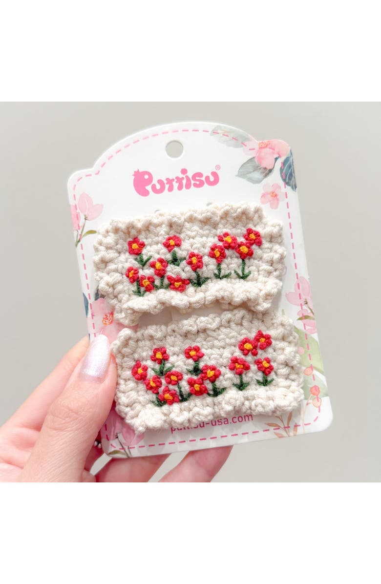 Puttisu Hand-Crocheted Floral Hair Clip Set of 4, Alternate, color, Red & Cream