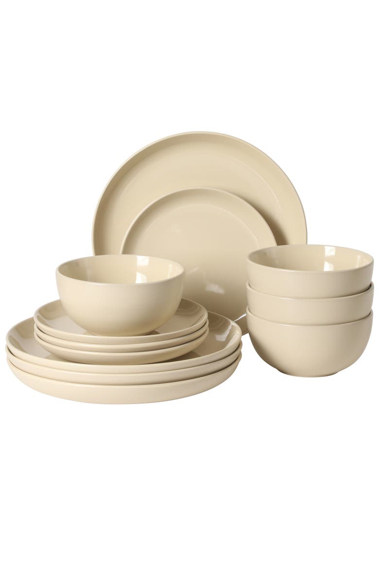 Rockaway 12 Piece Matte Two-Tone Stoneware Dinnerware Set, Service for 4, Main, color, Cream
