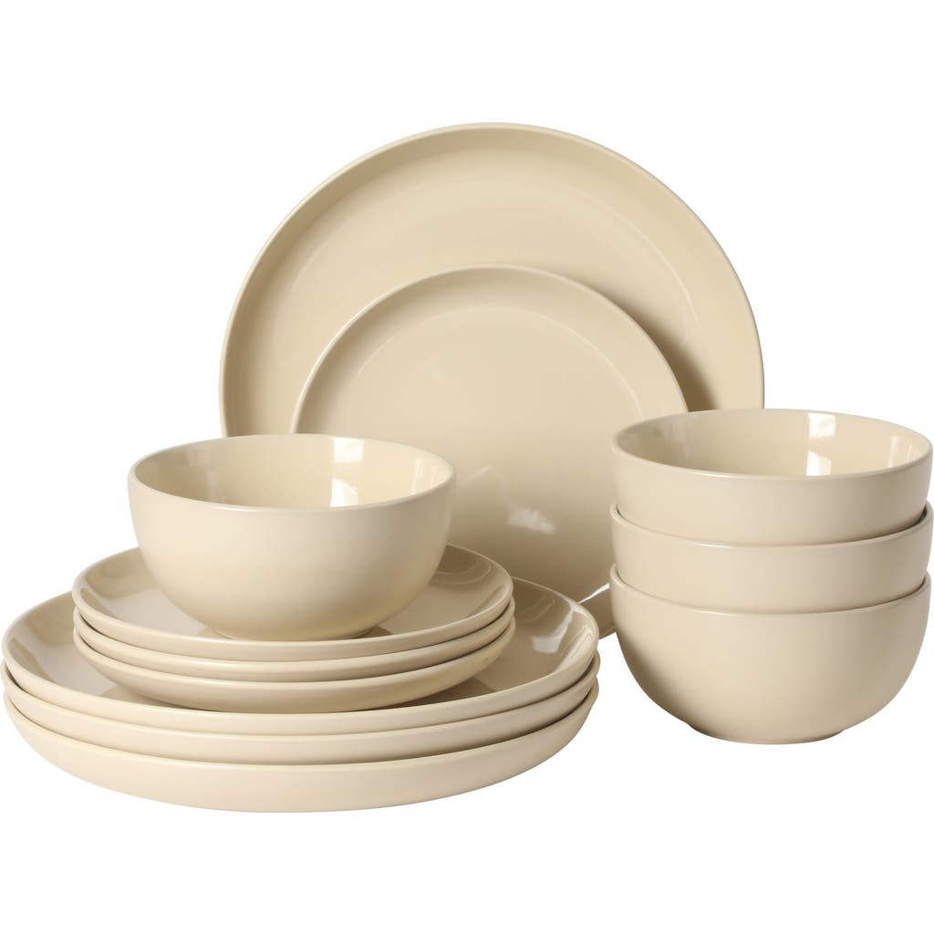 Gibson Home Rockaway 12 Piece Matte Two-tone Stoneware Dinnerware Set, Service For 4 In White