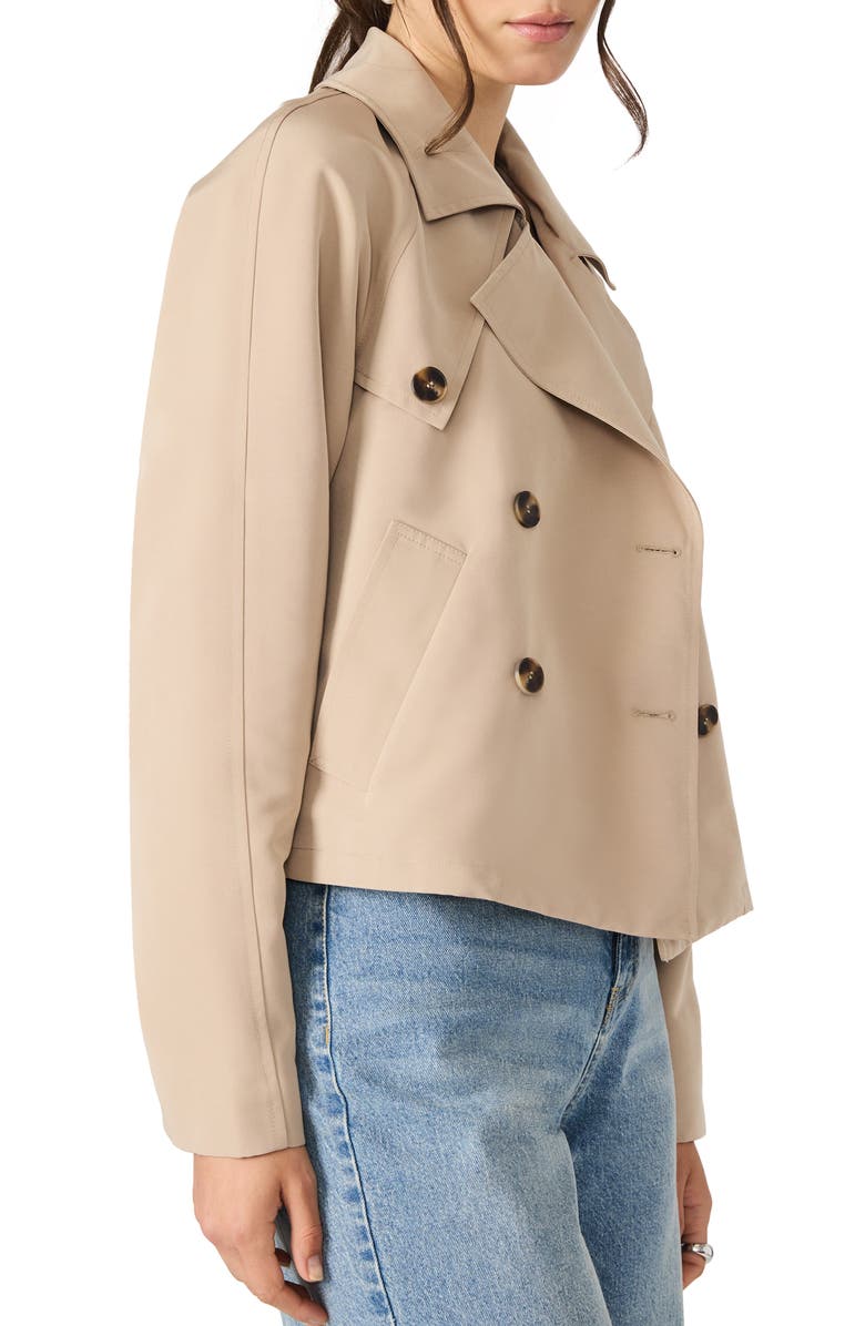 Steve Madden Double Breasted Short Trench Coat, Alternate, color, Medium Khaki