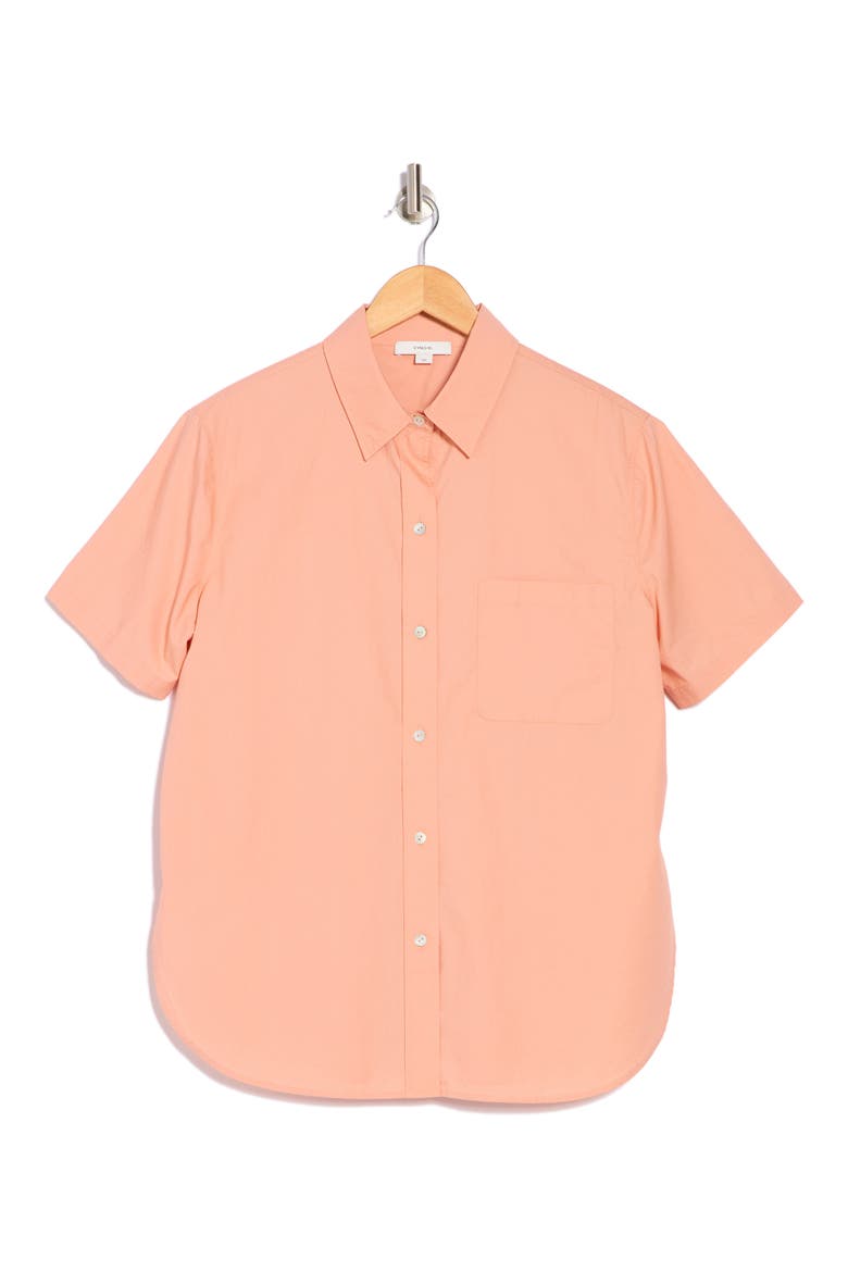 Short Sleeve Cotton Poplin Button-Up Shirt, Alternate, color, DK APRICOT CLAY