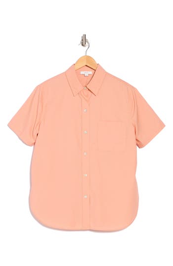Vince Short Sleeve Cotton Poplin Button-up Shirt In Dk Apricot Clay