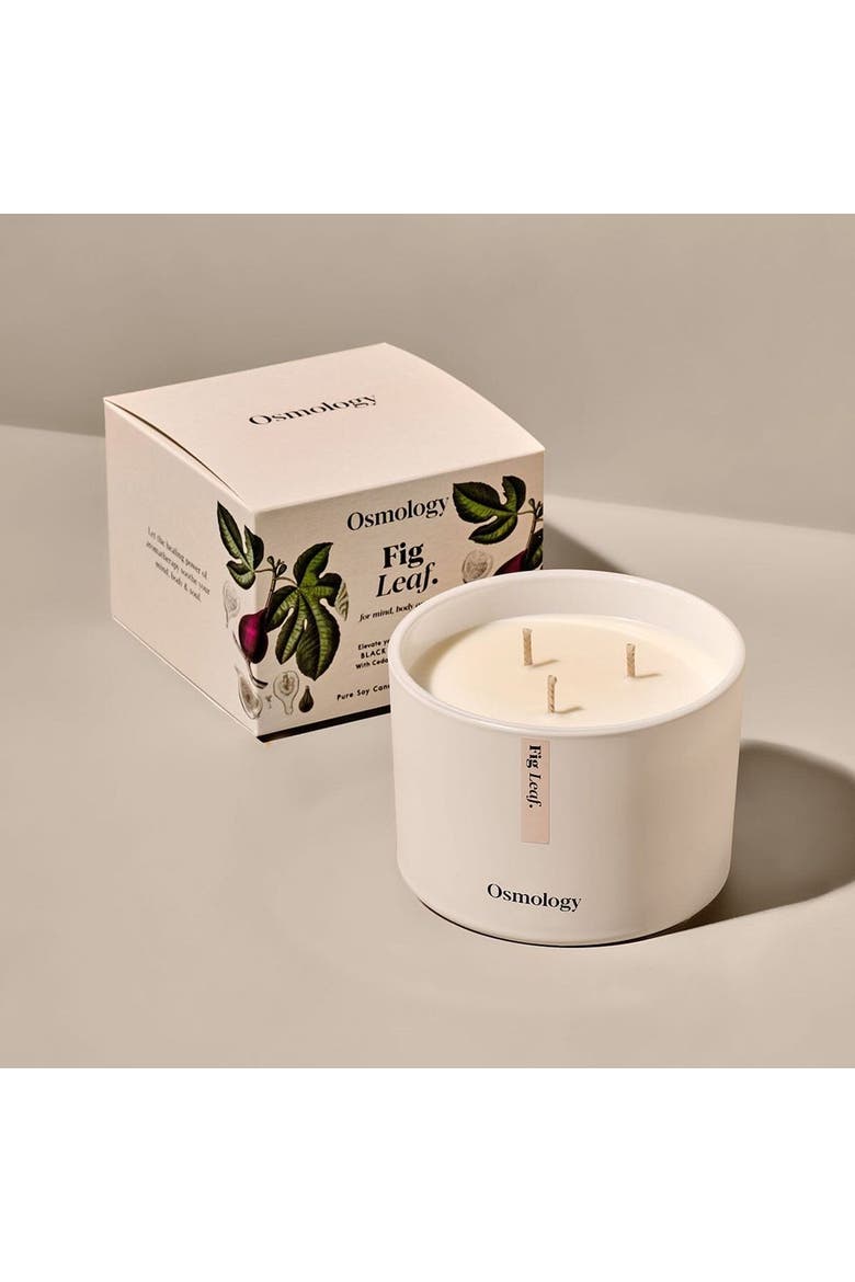 Fig Leaf Scented Triple Wick Candle, Alternate, color, white