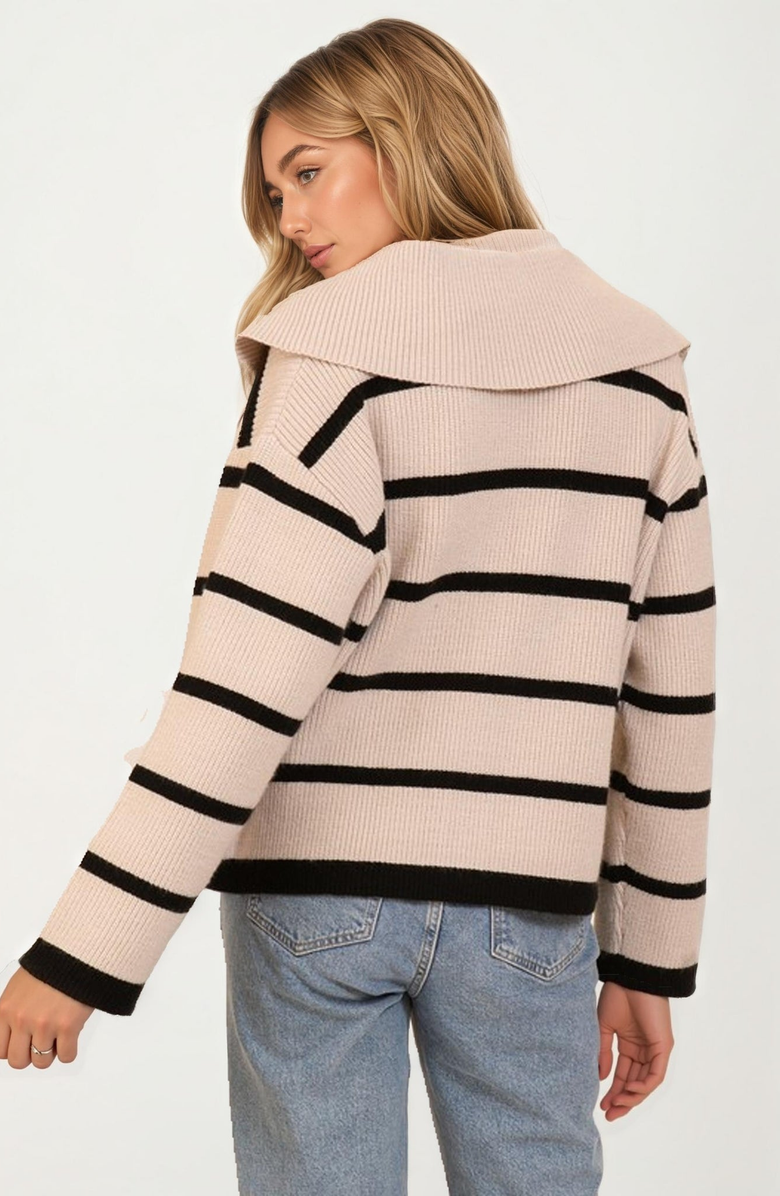 Knit and Lounge Striped Knit Wide Collar Contrast Trim Cardigan, Alternate, color, 