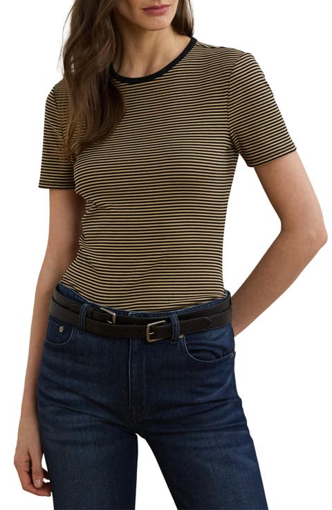 ラルフ・ローレン Lauren Ralph Lauren Striped Button-trim Rib-knit Tee レディース シャツ トップ Striped Button-Trim Rib-Knit Tee