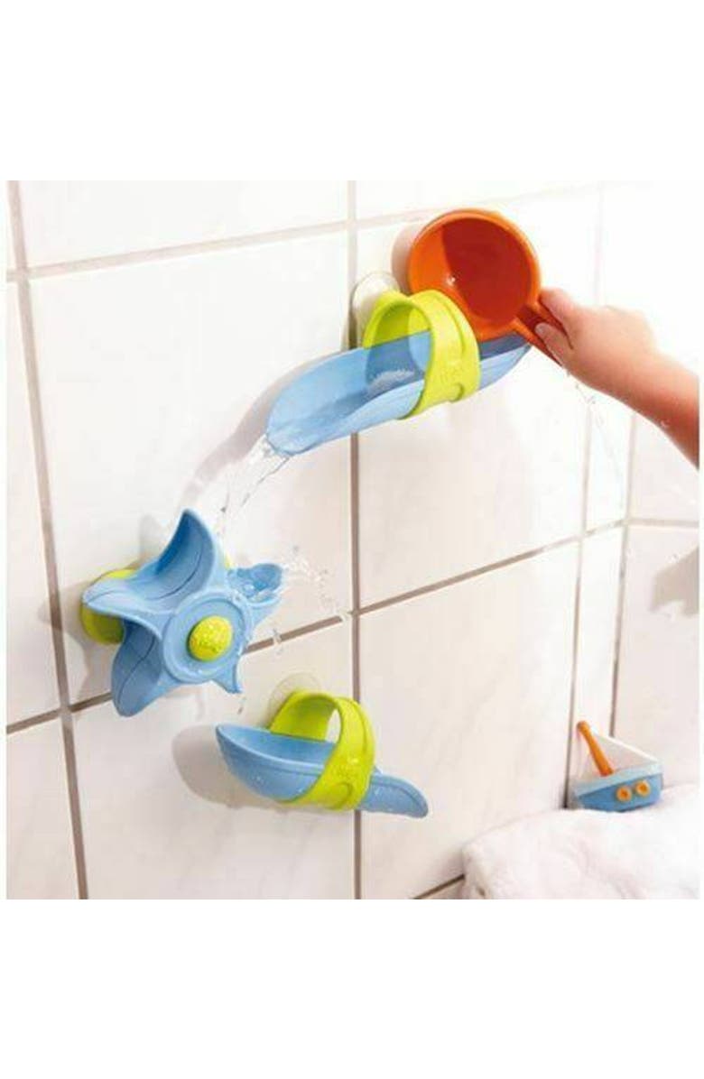 HABA STEM Bath Toys for Kids Ages 3-6 with Suction Cup Tracks, Paddle Wheel, Ladle & Ball, Water Toys Play Set to Inspire Creativity & Problem-Solving, Alternate, color, Blue Multi
