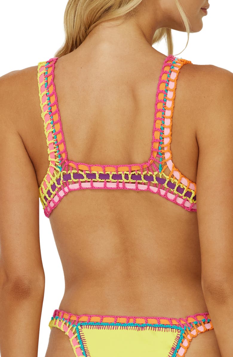PQ SWIM Colorful Whipstitch Trim Triangle Bikini Top, Alternate, color, Dandelion