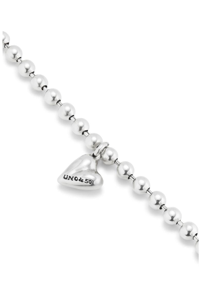 Sterling Silver-Plated Beaded Bracelet with a Heart Charm, Alternate, color, Silver