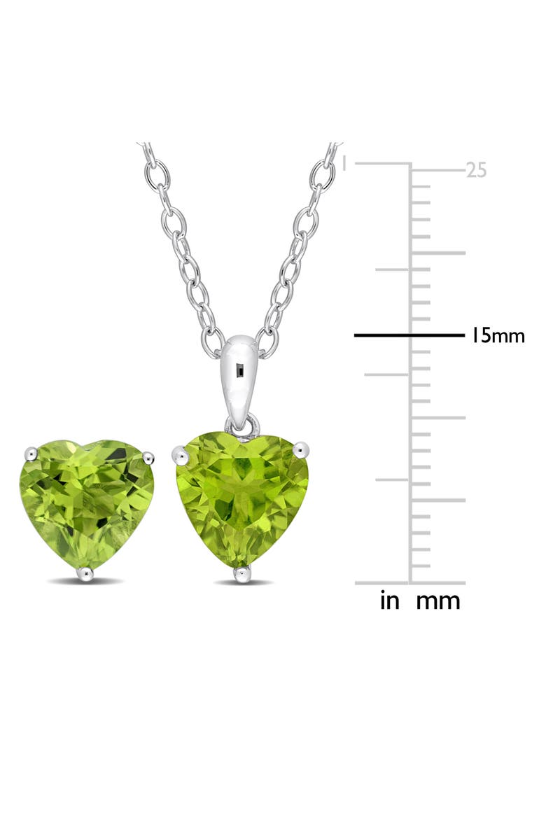 Sterling Silver Peridot Heart Stud Earrings & Necklace Set, Alternate, color, GREEN