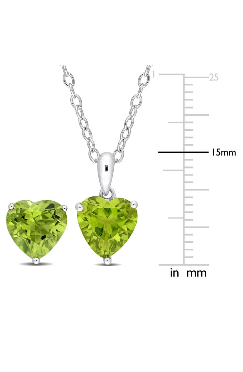DELMAR Sterling Silver Peridot Heart Stud Earrings & Necklace Set, Alternate, color, Green
