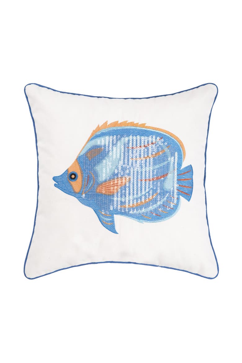 Galapagos Fish Sequined Throw Pillow, 16" x 16", Main, color, Blue