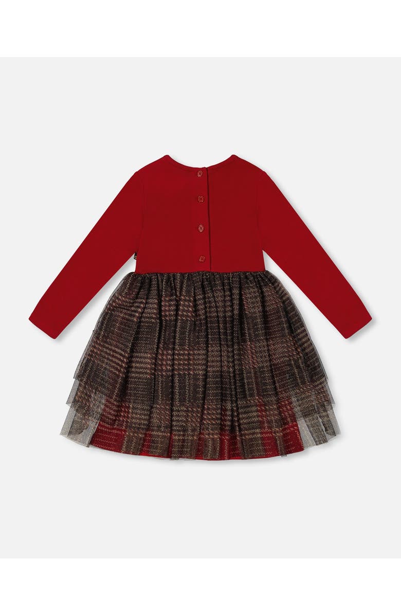 Deux par Deux Baby Girl's Bi-Material Dress With Glittering Tulle Skirt Red Plaid, Alternate, color,