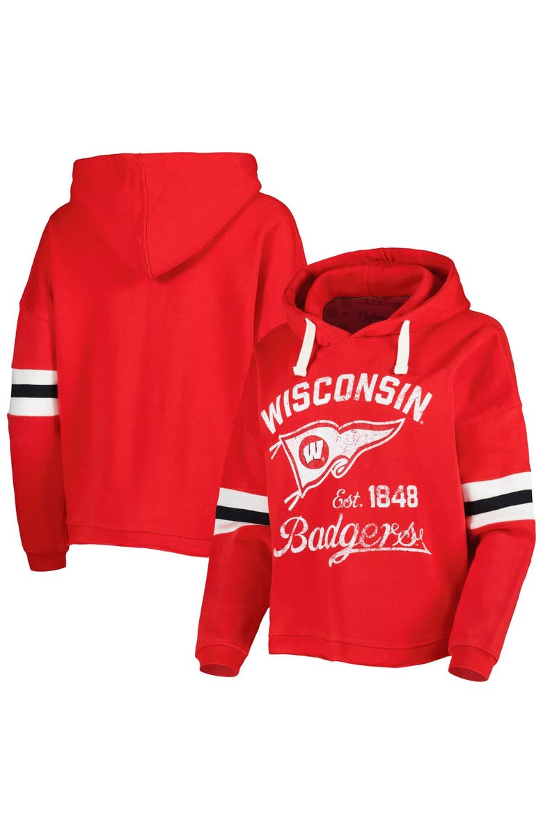 PRESSBOX Women's Pressbox Red Wisconsin Badgers Super Pennant Pullover Hoodie, Main, color,