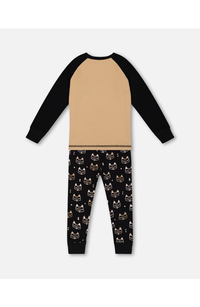 Deux par Deux Boy's Organic Cotton Two Piece Pajama Set Black Printed Fox, Alternate, color,