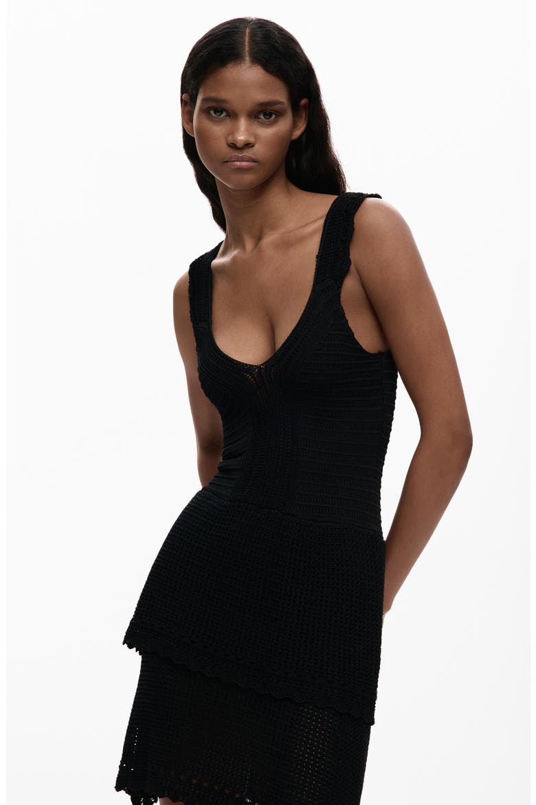 Pointelle Knit Minidress, Alternate, color, BLACK